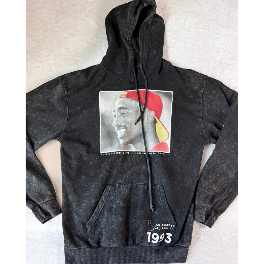 Chemistry Tupac BellCusTree Acid Wash Hoodie Mens Medium Black Graphic